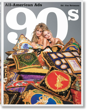 All-American Ads 90s book cover with two women leaning on colorful decorative pillows