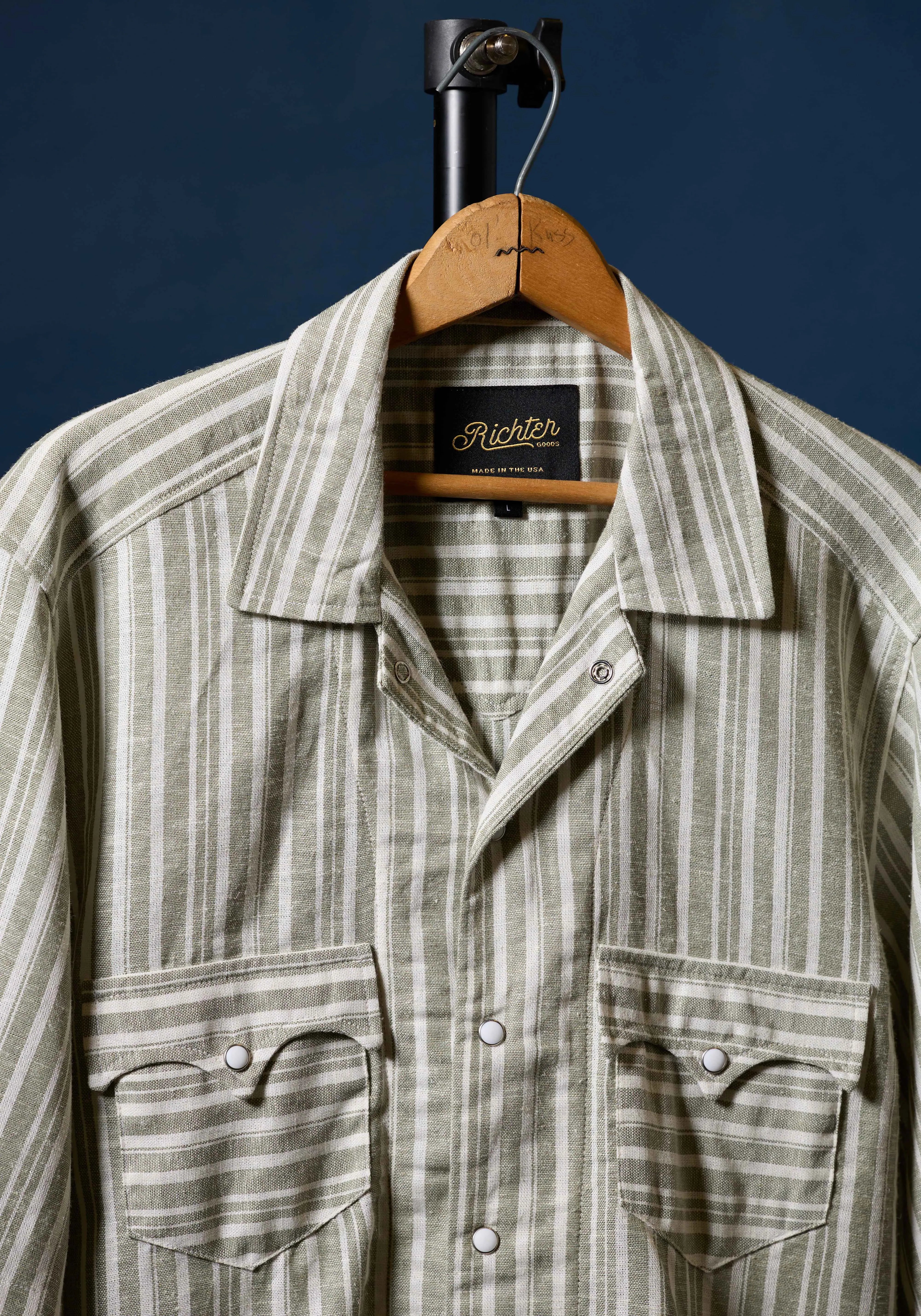 Balmorhea Linen Pearl Snap Shirt - Green Stripe