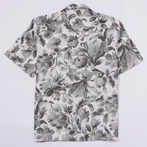 Black White Floral Jacquard Back, short sleeve western shirt back view, floral pattern
