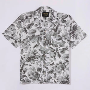 Black White Floral Jacquard Front short sleeve western shirt with pearl snaps