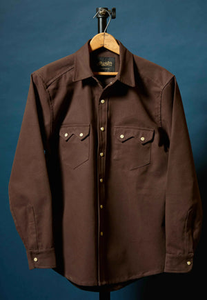Brushed Bull Denim Shacket in Espresso Front
