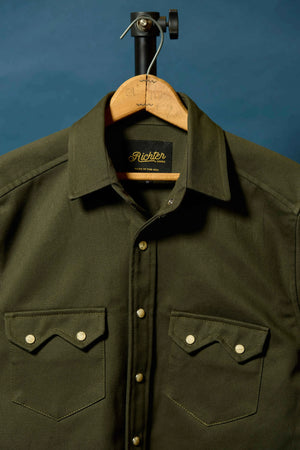 Bull Denim Shacket in Hunter Green