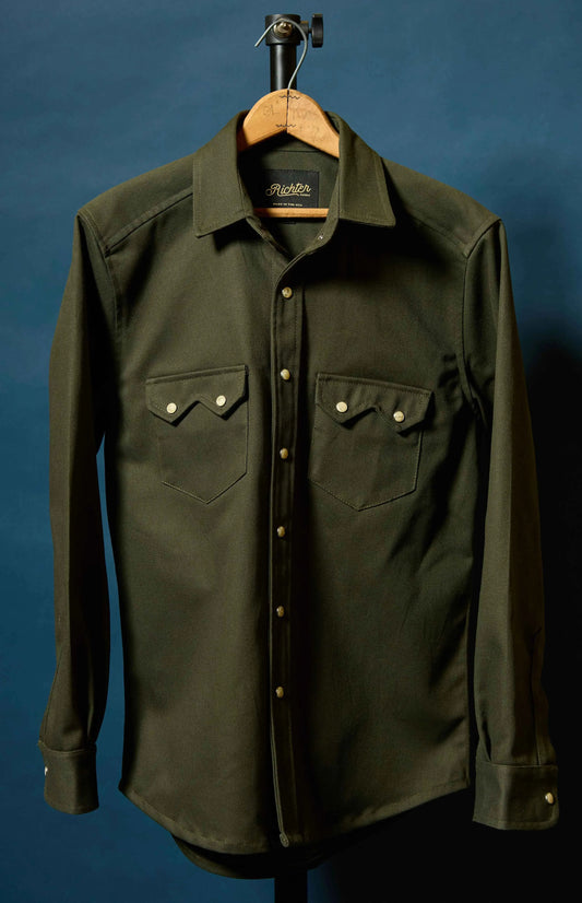 Bull Denim Shacket in Hunter Front