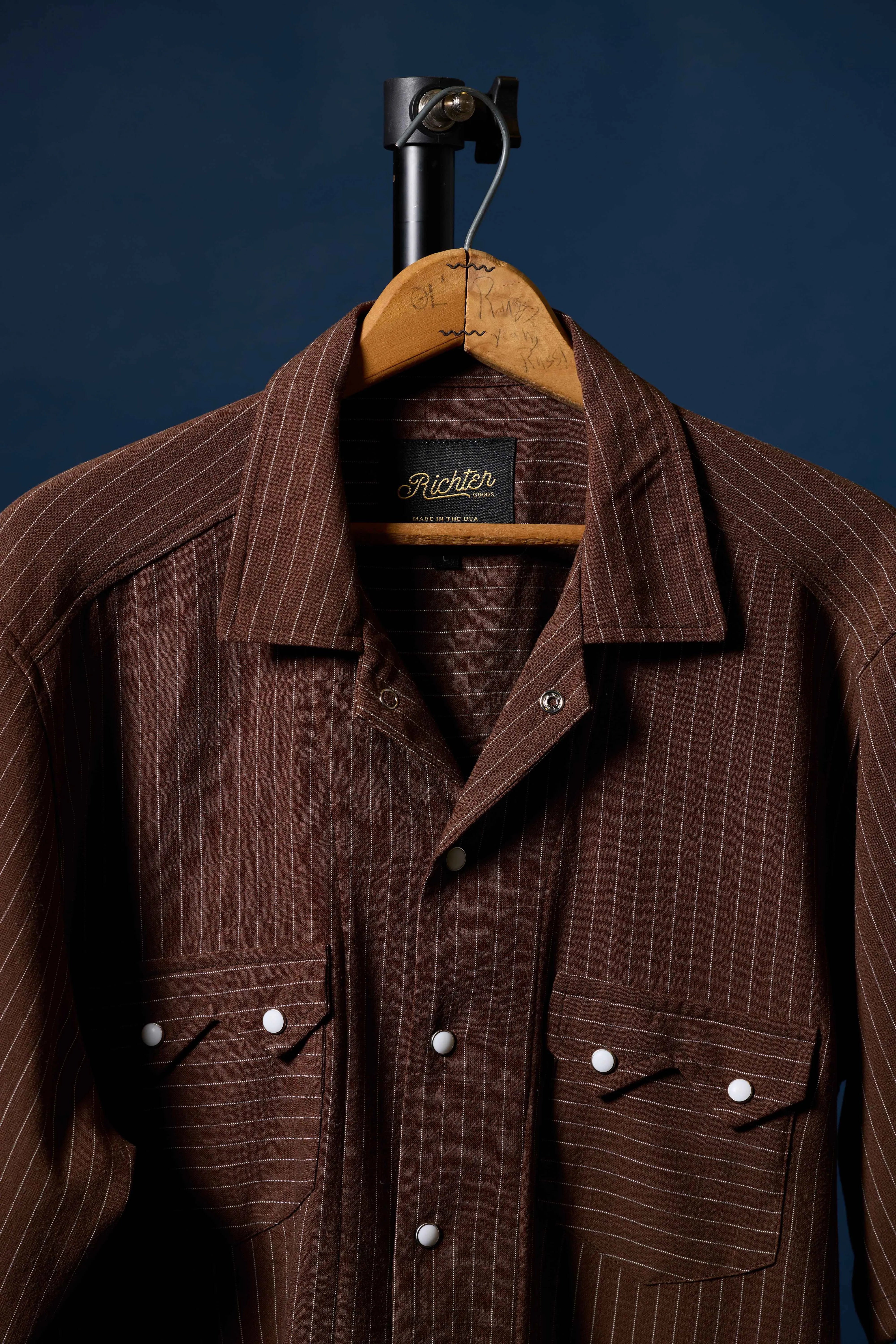 Hickory Pinstripe Linen Pearl Snap Shirt Hickory Pinstripe Linen Pearl Snap Shirt