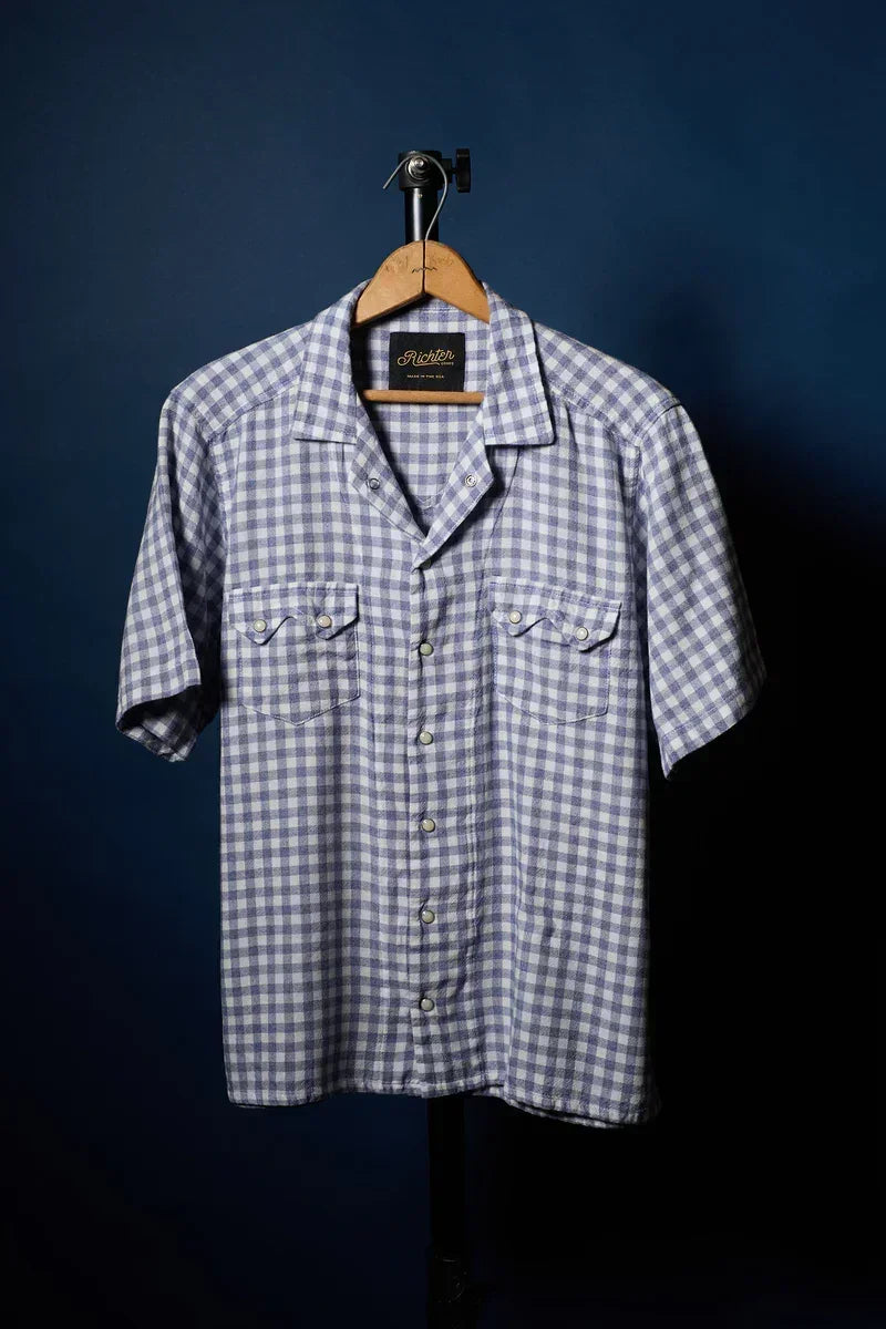 Merino Wool Pearl Snap Shirt in Blue & White Gingham