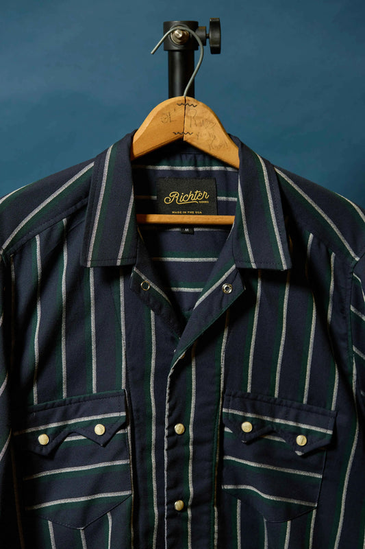 Pony in Navy Blue with Green and White Stripes