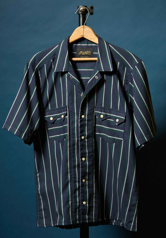 Pony in Navy Blue with Green and White Stripes Front