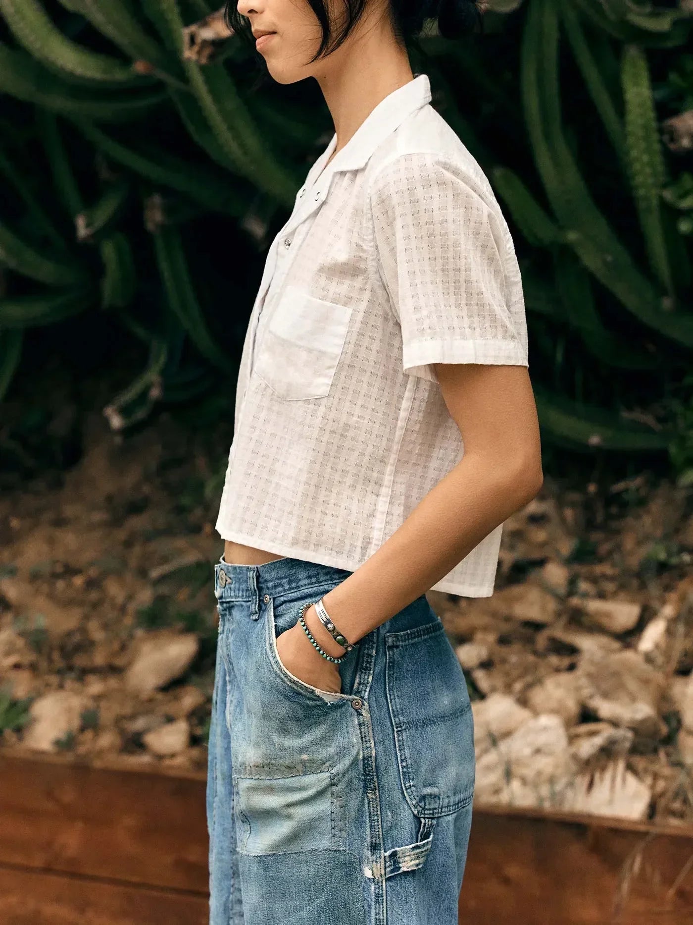 i+w x richter goods White dobby pearl snap shirt for women XL