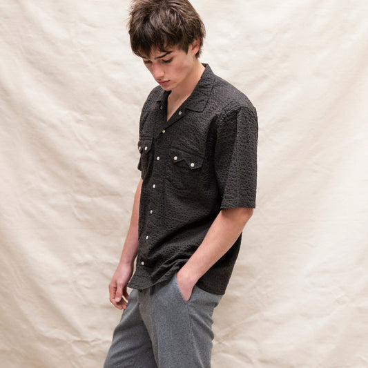 Salado Seersucker in Chevron Charcoal