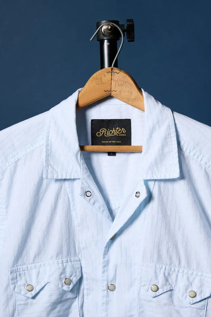 Western Lurex in Light Blue Pearl Snap Shirts – Richter Goods