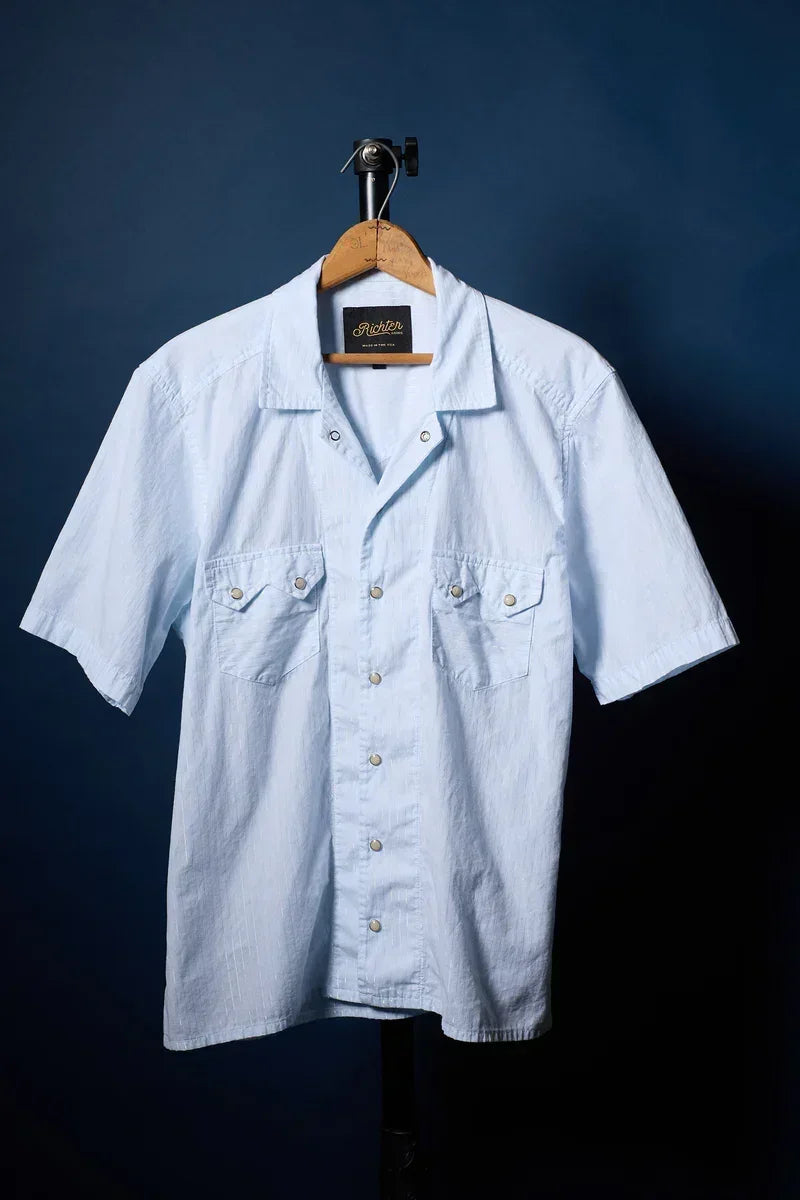 Western Lurex in Light Blue Peal Snap Shirt