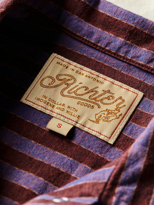 i+w x richter goods itajime stripe pearl snap shirt with brand label