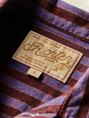 i+w x richter goods itajime stripe pearl snap shirt with brand label