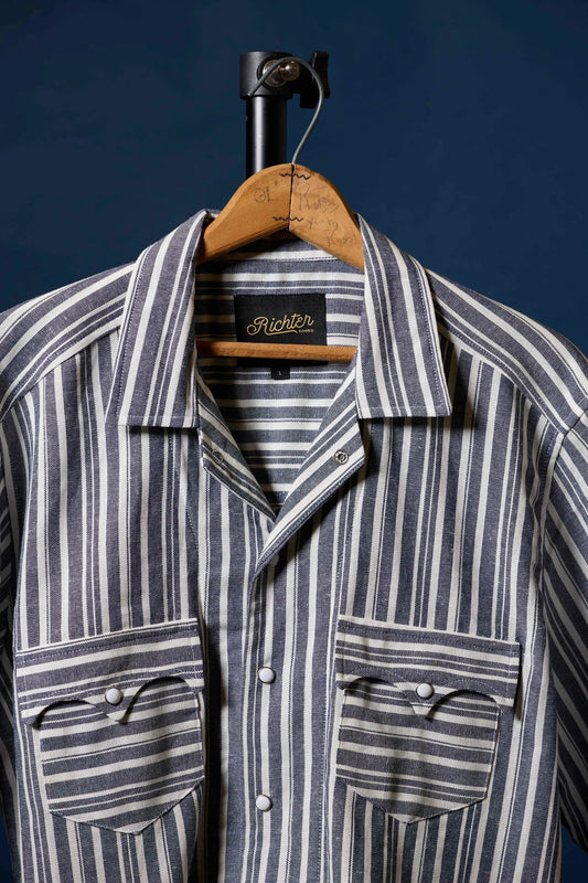 Balmorhea Linen in Blue and White Stripe