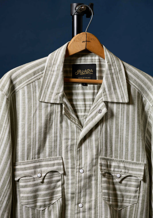 Balmorhea Linen in Green and White Stripe