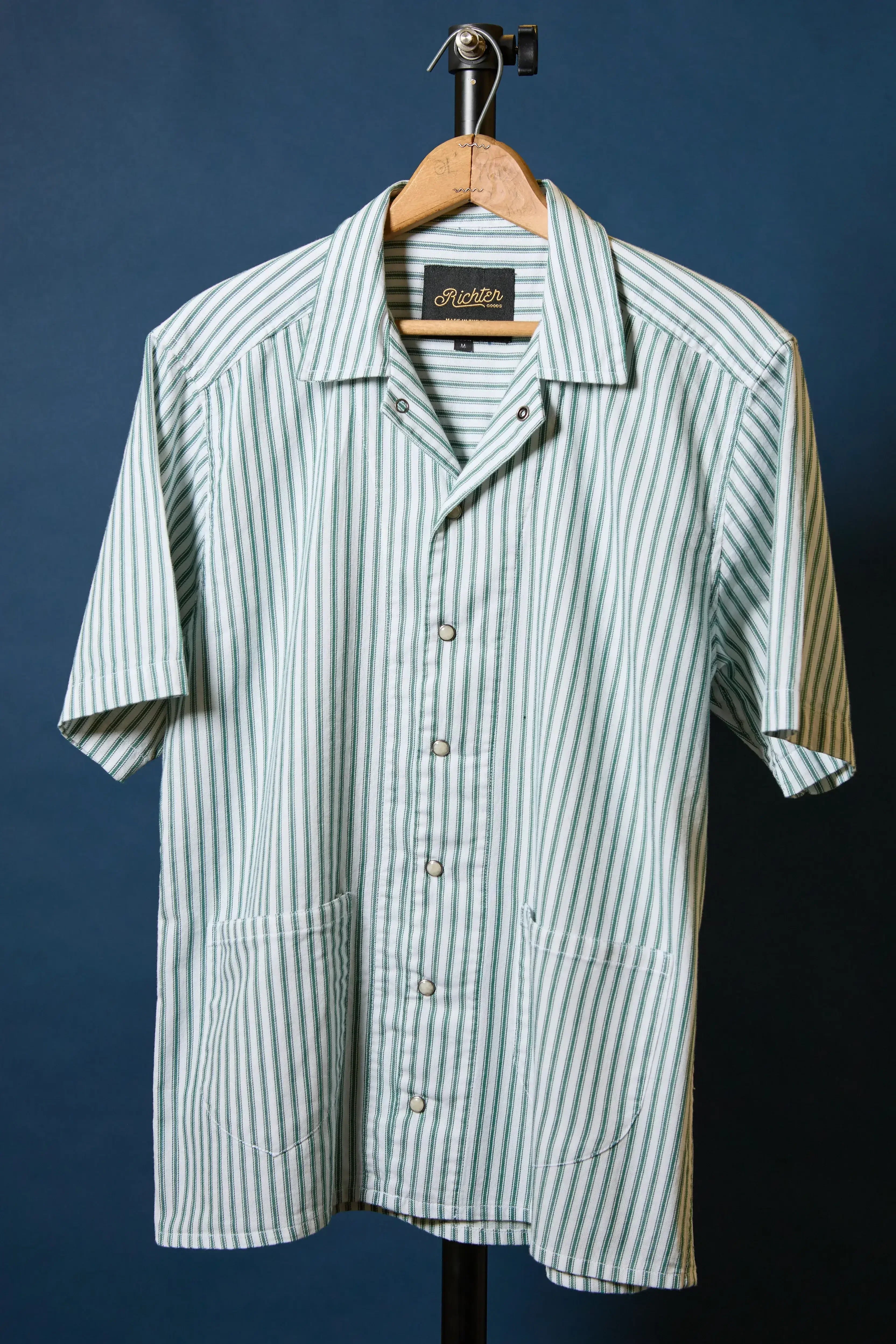 Cabana Boy in Green and White Santa Fe Ticking Stripe Front