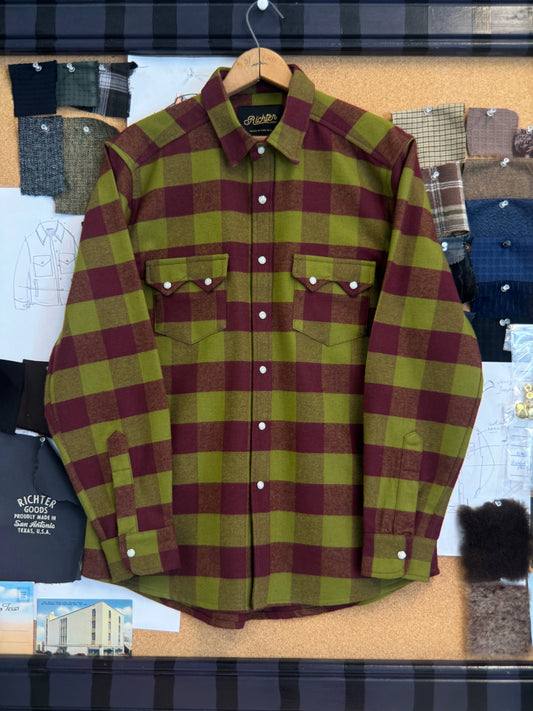 Chisos Flannel in Burgundy and Olive Plaid