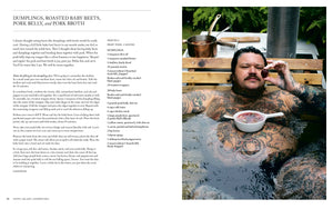 Person sitting in a hot tub with a bowl of soup, surrounded by nature.