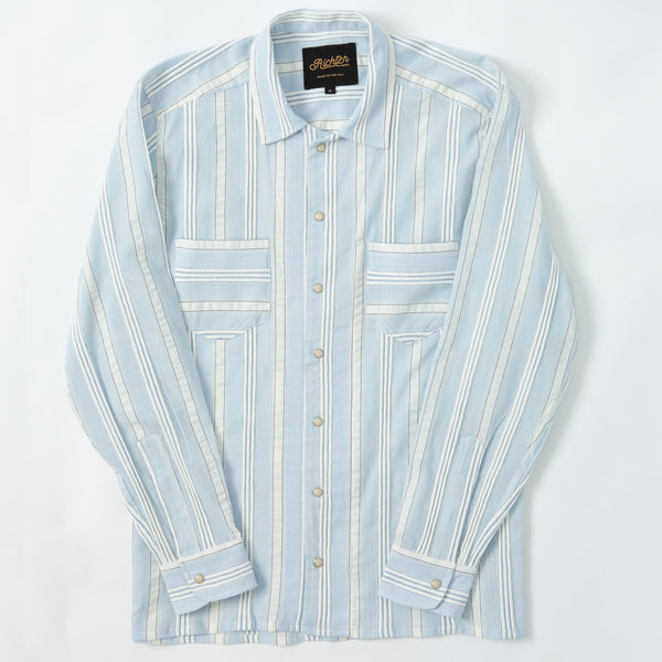 Cord Striped White and Sky Blue Long Sleeve - Richter Goods