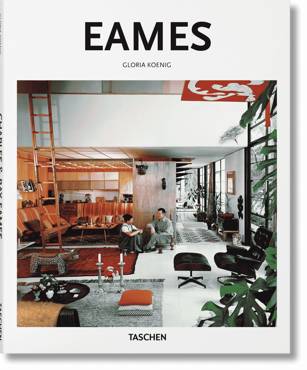 Book cover of 'Eames' by Gloria Koenig with images of a modern interior design.