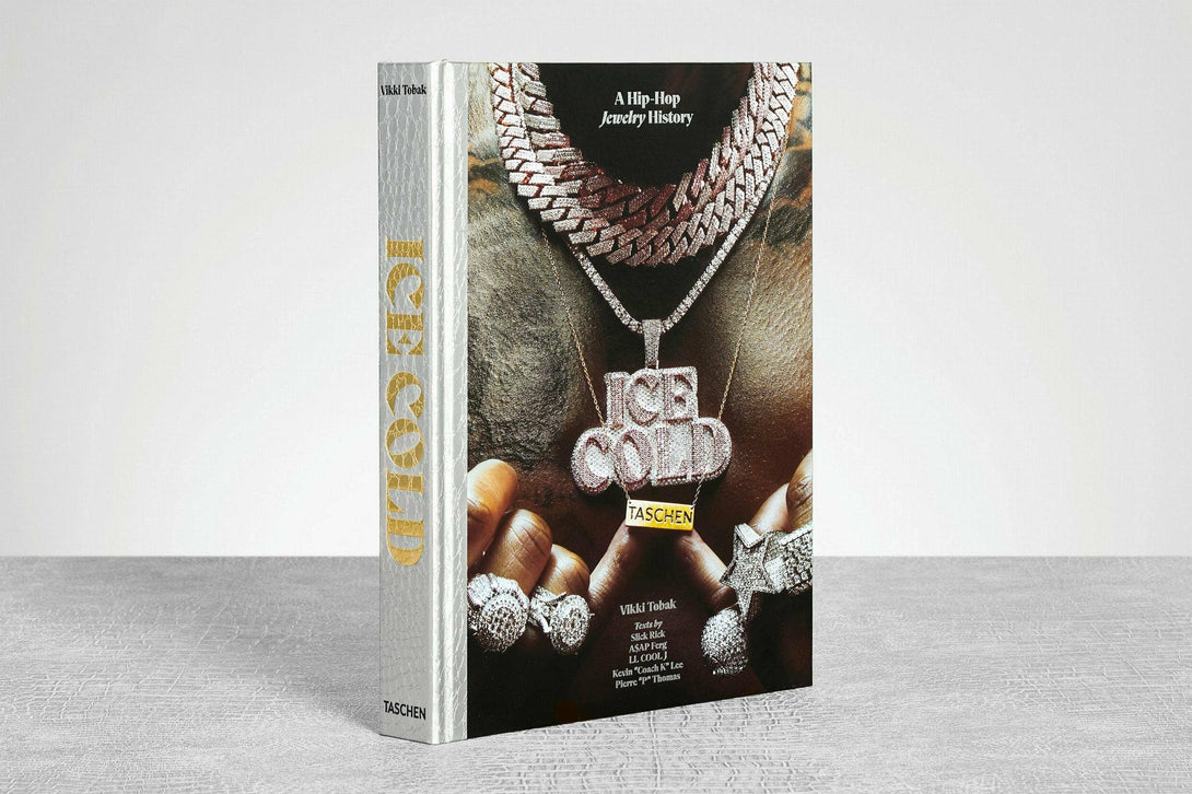 Book titled 'Ice Cold' by Taschen on a gray surface with a white background