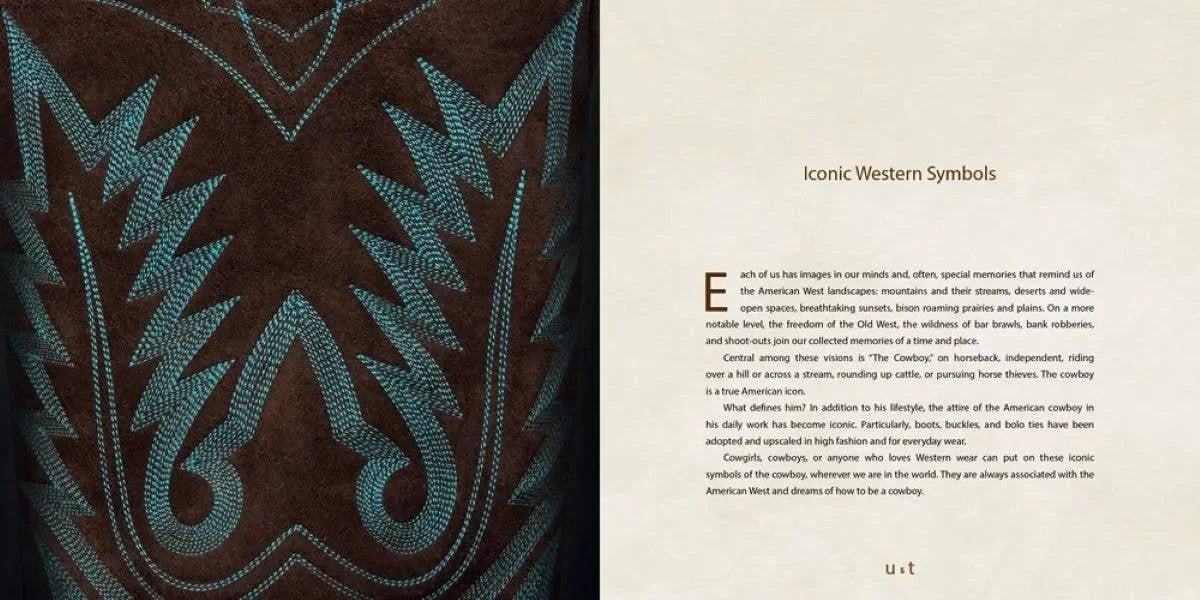 Textile with intricate patterns on the left and text on a beige background on the right.