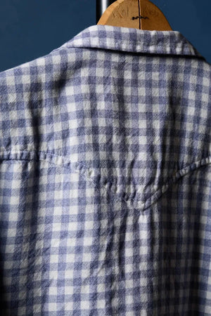Merino Wool Pearl Snap Shirt Back in Blue & White Gingham