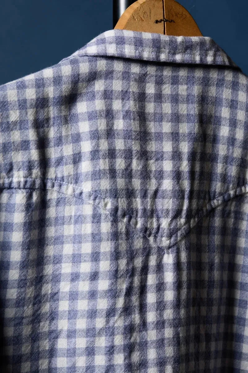 Merino Wool Pearl Snap Shirt Back in Blue & White Gingham