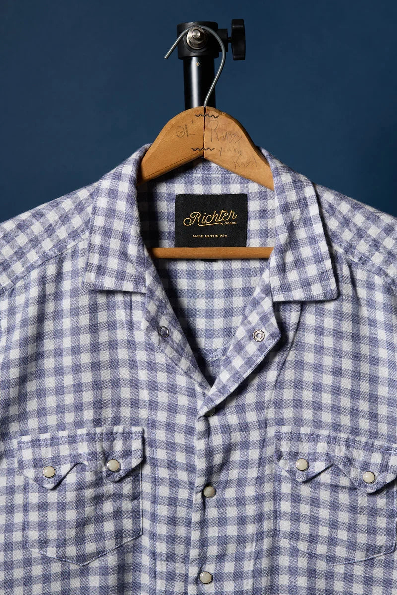 Merino Wool Pearl Snap in Blue & White Gingham