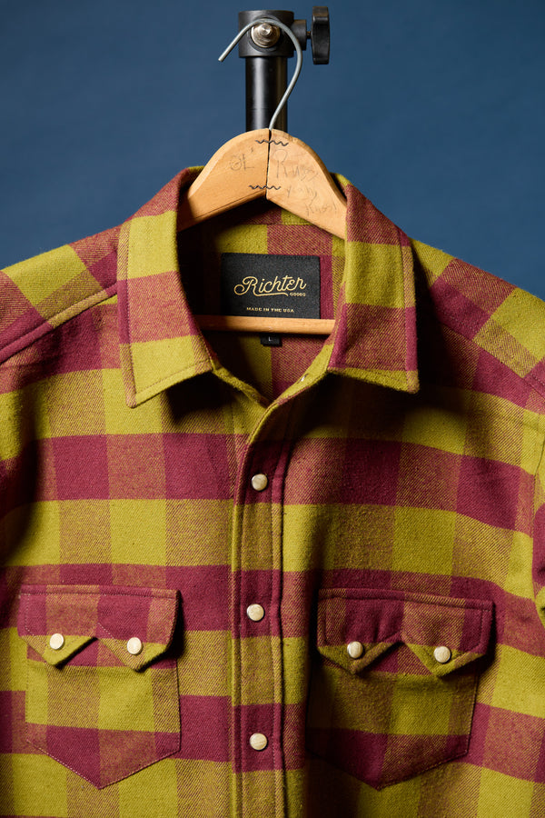 Chisos Flannel in Burgundy and Olive Plaid