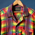 Richter192a front vibrant plaid western shirt with pearl snap buttons, close-up view