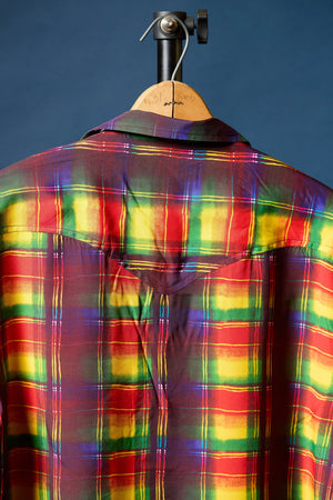 Richter193 back view, colorful plaid western shirt with yellow, red, and green pattern