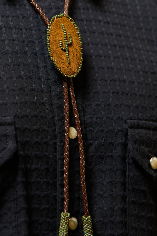 Hand beaded cactus bolo tie