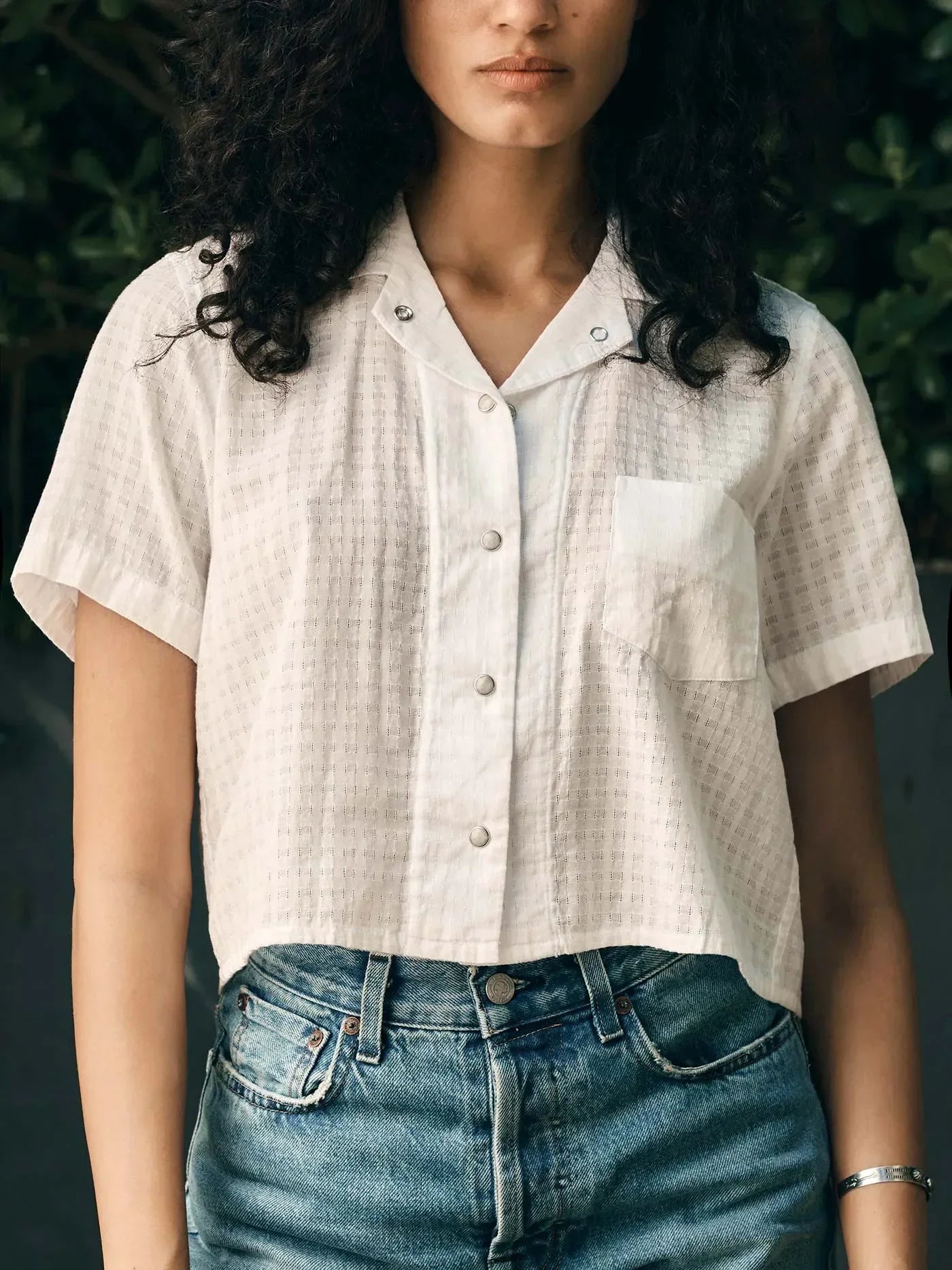 i+w x richter goods white dobby pearl snap shirt for women