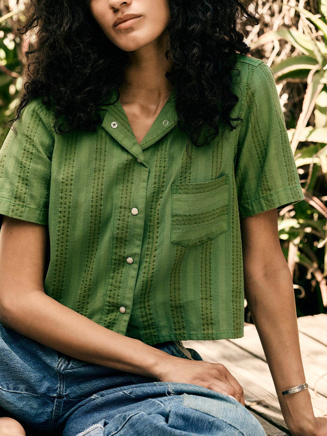 Richter Goods + Immogene Willie Green Jacquard Shirt for Women 01