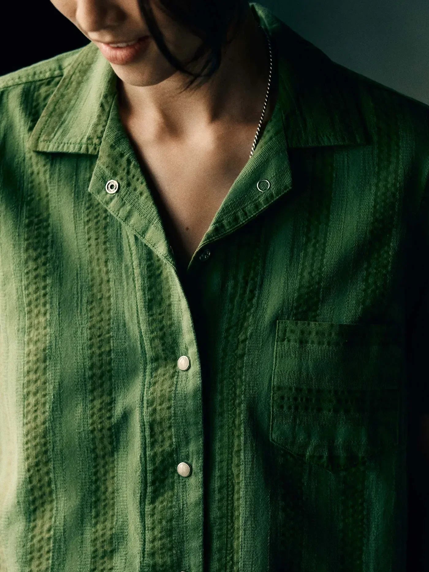 Richter Goods + Immogene Willie Green Jacquard Shirt for Women 04