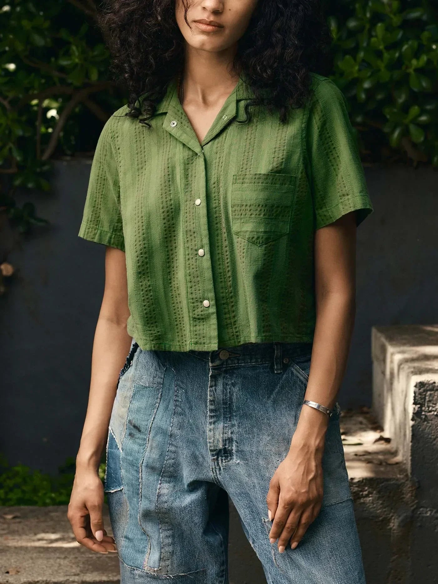 Richter Goods + Immogene Willie Green Jacquard Shirt for Women 05