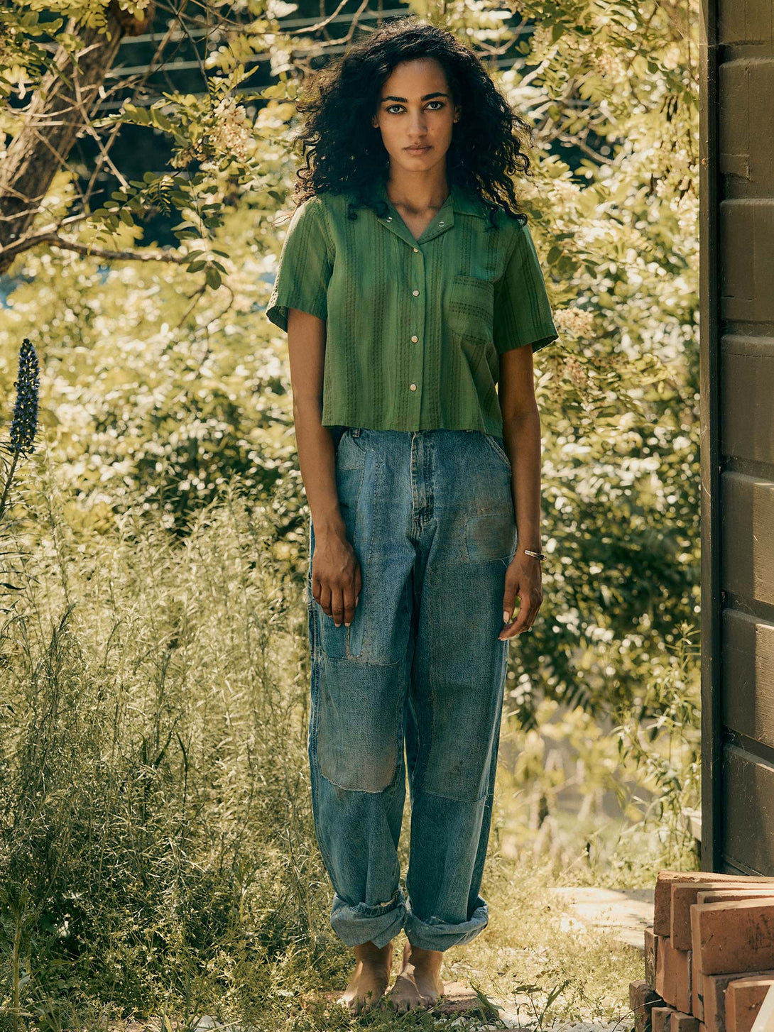 Richter Goods + Immogene Willie Green Jacquard Shirt for Women 07