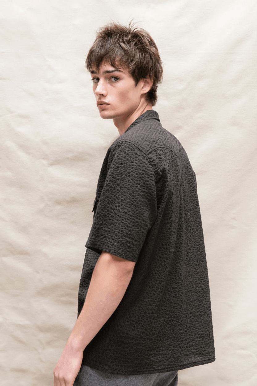 Salado Seersucker in Chevron Charcoal