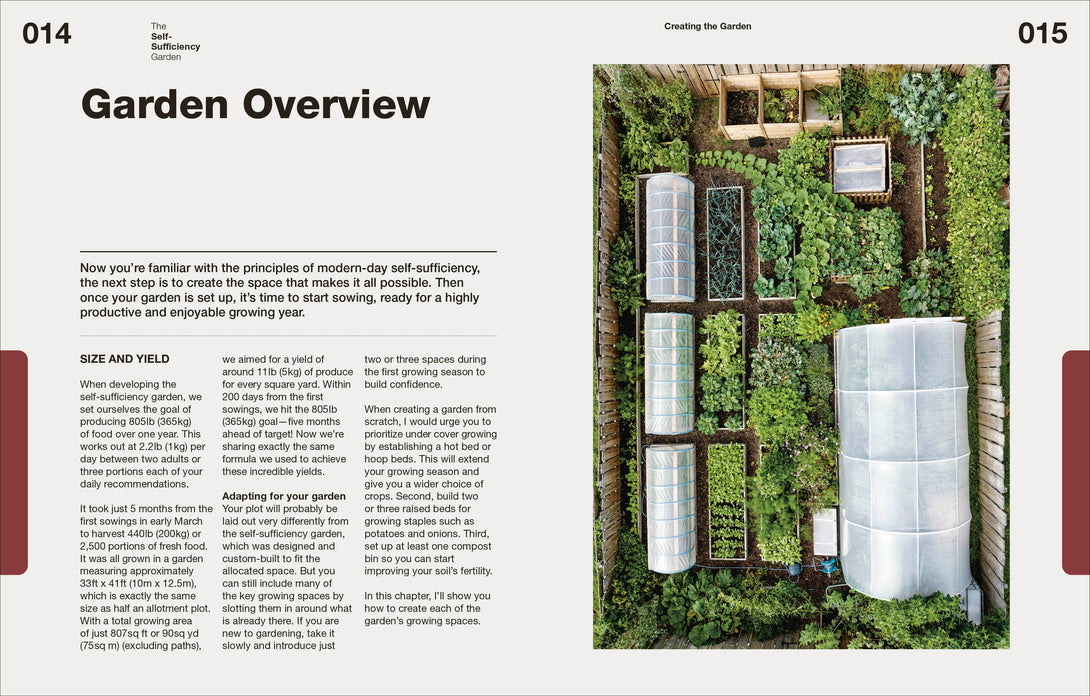Page from a book or magazine showing an aerial view of a garden with greenery and structures.