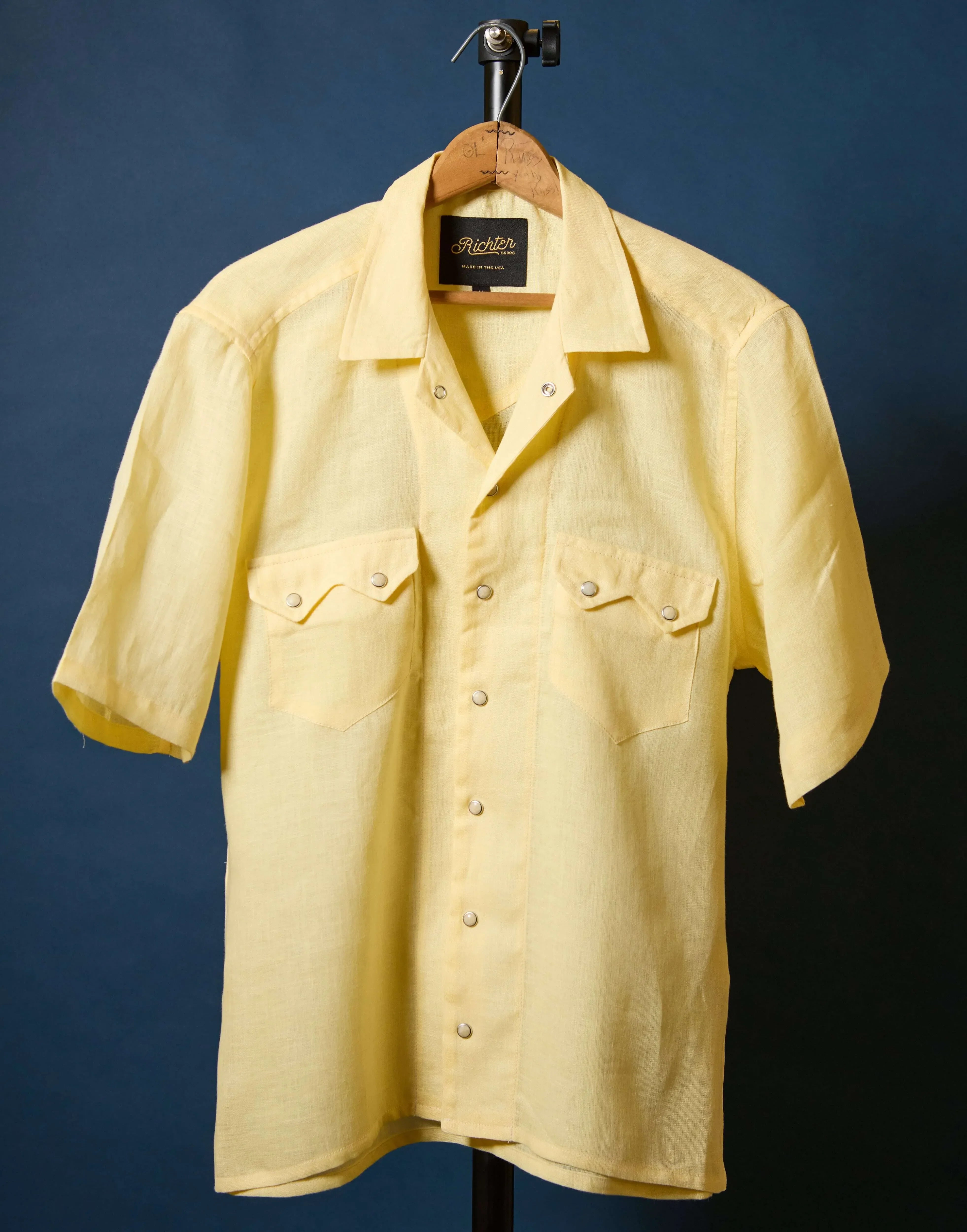 Butter Yellow Western Linen Pearl Snap Shirt