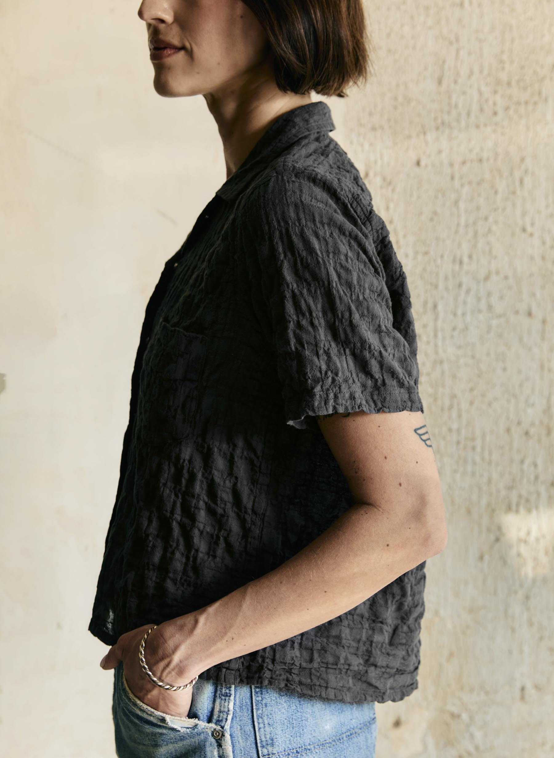 i+w x richter goods dobby woven pearl snap short sleeve