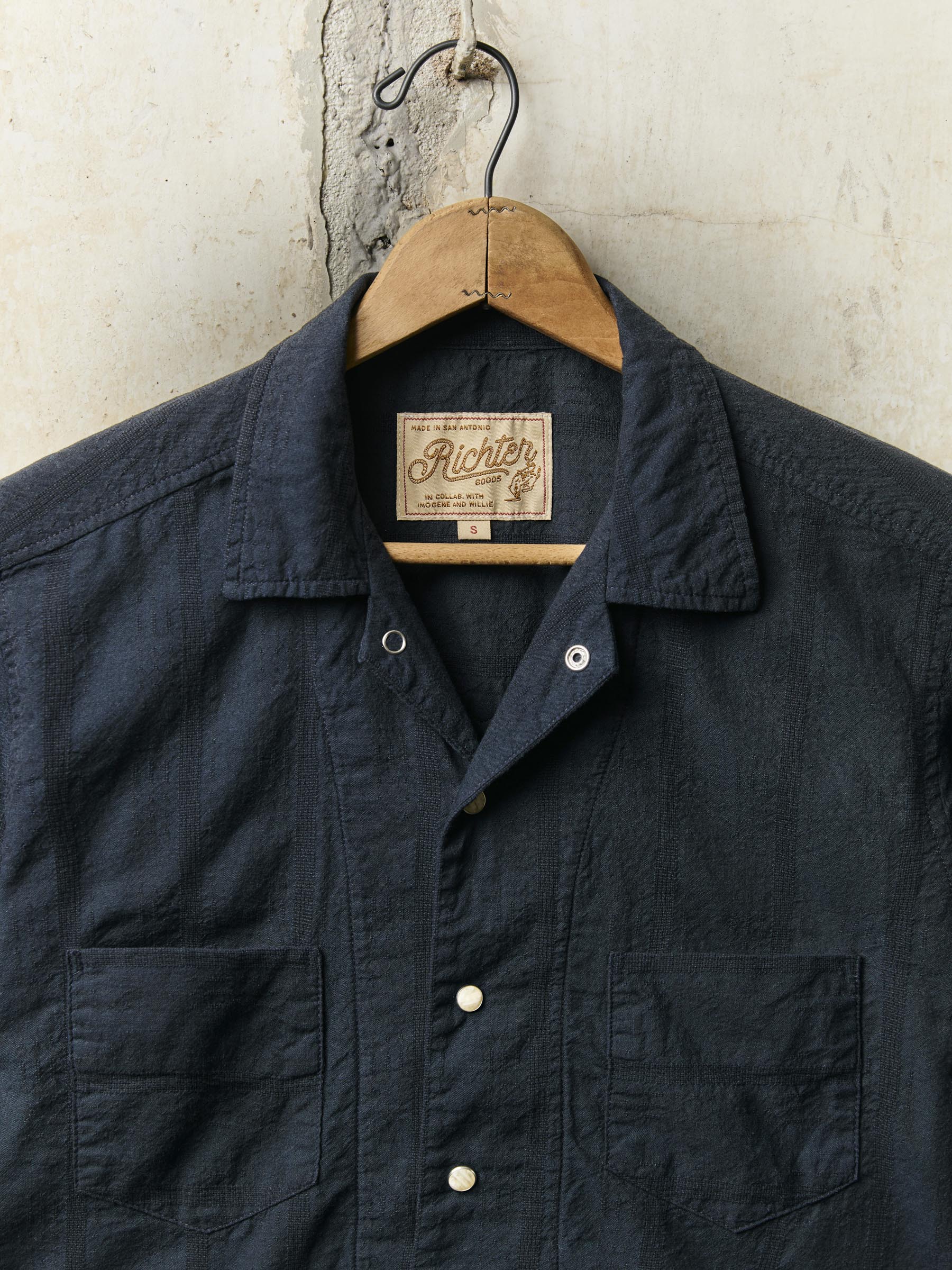 i+w x richter goods tonal striped pearl snap dark blue