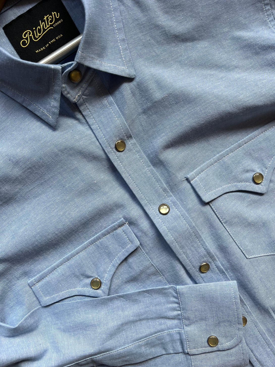 Pecos Pearl Snap in Chambray Richter Goods | Made by us in the U.S.
