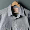 richter-longSleeve front gray western long sleeve pearl snap shirt close front view